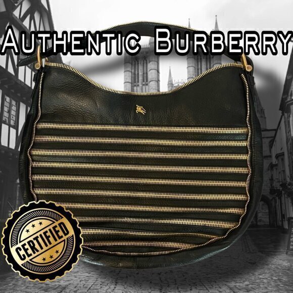 Burberry Black Leather Zipped Detail Malika Hobo ***EUC**. Makeba RARE Malika - Picture 1 of 14